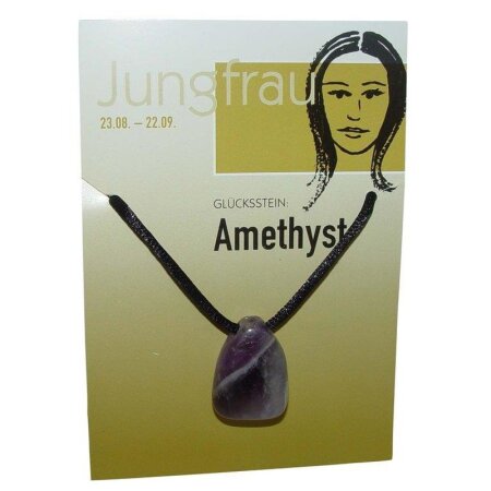 Jungfrau Sternzeichen Karte 24.08. - 23.09. Glücksstein Amethyst gebohrt