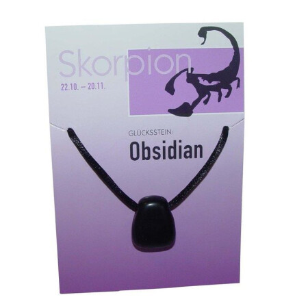 Skorpion Sternzeichen Karte  24.10. - 22.11.Glücksstein Obsidian gebohrt