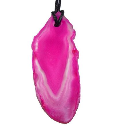 Achatscheibe Anh. in PINK mit schwarzem Textilband ca.60x25mm