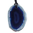 Achatscheibe Anh. in BLAU mit schwarzem Textilband ca.40x30mm