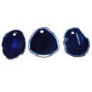 Achatscheibe Anh. in BLAU mit schwarzem Textilband ca.40x30mm