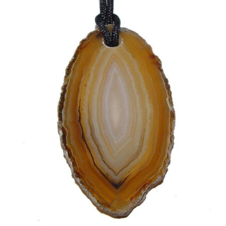 Achatscheibe Anh. in NATUR-BRAUN mit schw. Textilband ca.40x20mm