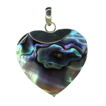 Paua Shell Herz Anhänger grün - blau - lila Perlmutt Schimmer mit 925er Silber