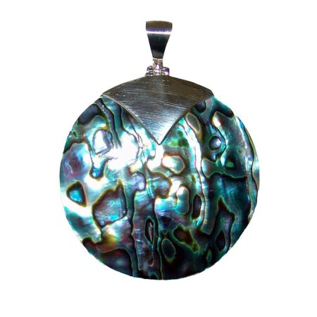 Paua Shell Anhänger rund ca. 40 mm grün - blau - lila...