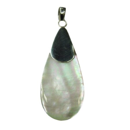 Perlmutt Anhänger Tropfen oval natur - champagner Farben mit 925er Silber