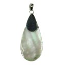 Perlmutt Anhänger Tropfen oval natur - champagner Farben mit 925er Silber