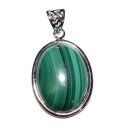 Malachit Anhänger oval in silberfarbenem Metall gefasst Größe: S ca. 25x18 mm