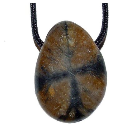 Chiastolith Trommelstein Tropfen gebohrt (2,5 mm) ca. 35 x 25 mm Anhänger Edelstein