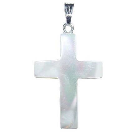 Perlmutt Kreuz Anhänger ca. 25x18mm natur - champagner Farben mit silberfarbener Öse