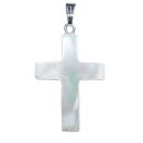Perlmutt Kreuz Anhänger ca. 25x18mm natur - champagner Farben mit silberfarbener Öse