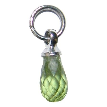 Peridot / Olivin facettierter Anhänger mini mit silberfarbener Öse ca. 7 x 3 mm
