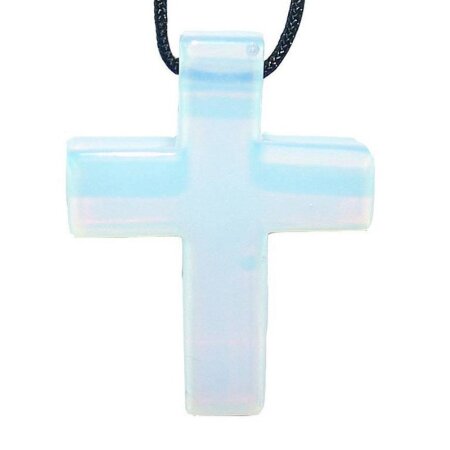 Opalith (Glas,syntetisch) Kreuz Anhänger Edelsteinkreuz ca. 45x34x8 mm Bohrung 2,5 mm