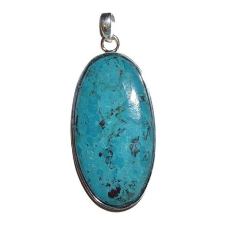 Chrysokoll XL Anhänger in 925er Silber ca. 40 x 25 mm plus Öse ca. 10 mm