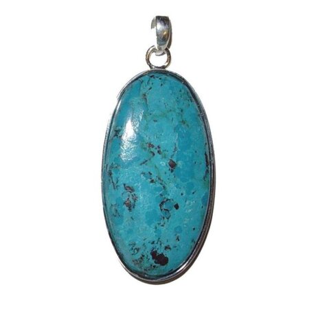 Chrysokoll Anhänger in 925er Silber eingefasst Größe: ca. 32-35 x 22-22 mm
