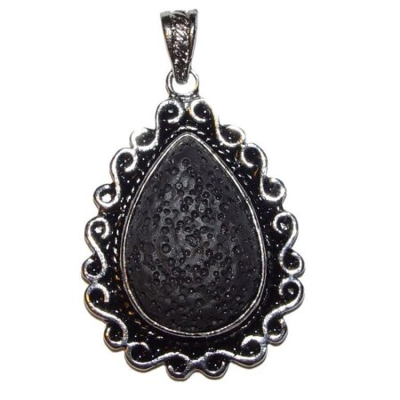 Lava Anhänger oval mit silberfarbenem Metall eingefasst Größe: ca. 42x32 mm