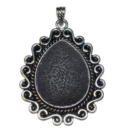 Lava XL Anhänger oval mit silberfarbenem Metall eingefasst Größe: ca. 60x48 mm