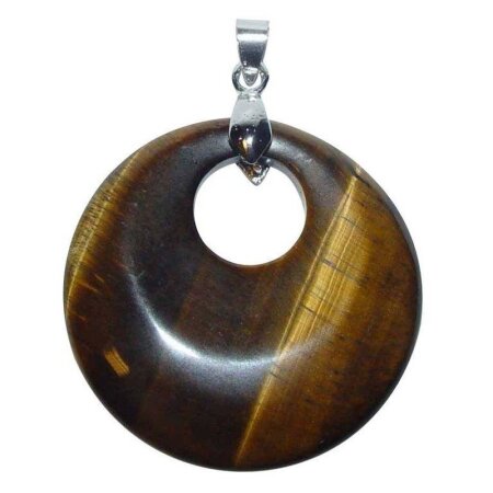 Tigerauge Anhänger rund mit silberfarbenem Clip 40 mm Ø