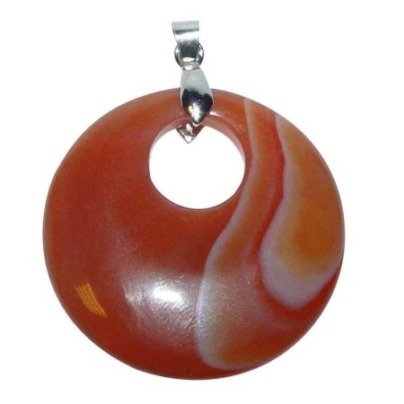 Carneol - Achat gebändert Anhänger silberfarbenem Clip 40 mm Ø