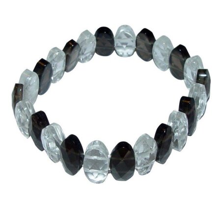 Rauchquarz facettiertes Armband kombiniert mit Bergkristall auf Stretchband
