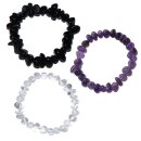3 Stück Trommelstein Armbänder AURA SCHUTZ : Bergkristall Amethyst & schwarzer Turmalin Schörl