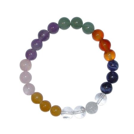 7 Chakra Multicolor 6 mm Kugel Armband aus echten Edelsteinen z.B. Amethyst Bergkristall