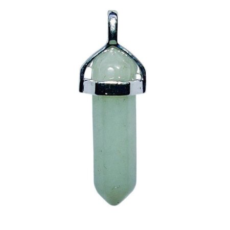 Neue Jade Anhänger Spitze Doppelender mit silberfarbener Öse ca. 35 mm