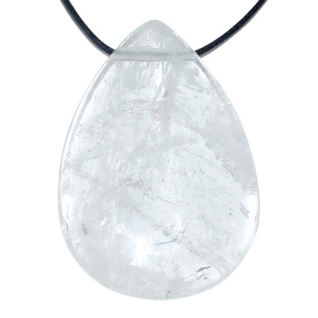 Bergkristall Trommelstein Tropfen gebohrt (2,5 mm) ca. 40 x 35 mm Anhänger Edelstein