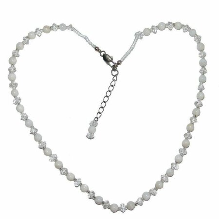Achat weiß Edelstein Kugel Kette mit facettierten Bergkristall Kugeln, mit Silber Karabiner
