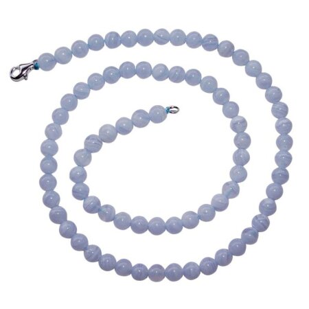 Chalcedon Kette Kugel 6 mm Länge: 45 cm mit 925er Silber Verschluss schöne hell blaue Aqua Farbe