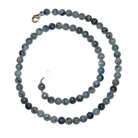 Disthen blau Kyanit Kette Kugel ca. 6 mm/44cm mit 925er Silber Verschluss