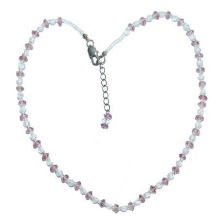 Bergkristall und Fluorit rot Edelstein Kette facettiert, ca 3mm mit Silber Karabiner