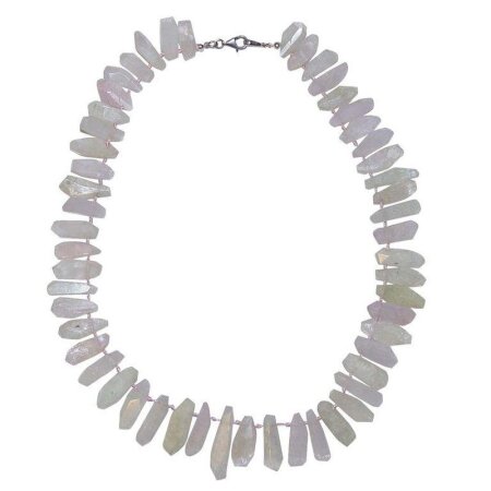 Kunzit und Hiddenit Kette Free Form Länge 45 cm mit 925er Silber Karabiner Verschluss