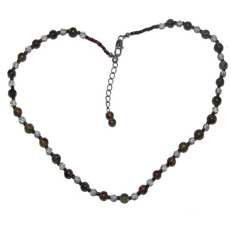Labradorit und Bergkristall Edelstein Kugel Kette, Ø ca 3mm, mit Silber Karabiner Verschluss