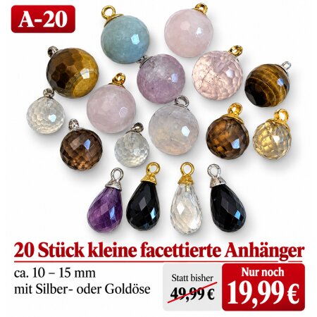 20 Stück kleine facettierte Edelelstein Anhänger mit Silber- oder Goldöse