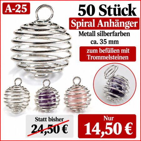 50 Stück Spiralanhänger Metall silberfarben ca. 35mm zum befüllen mit Trommelsteine