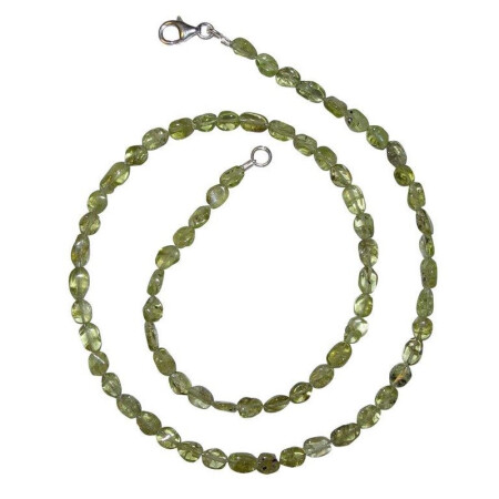 Peridot / Olivin Kette aus polierten kleinen Edelsteinen Länge 45 cm mit 925er Silber