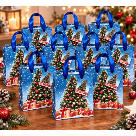 10 er Set Geschenktüten Weihnachtstüten Tüten blau bunt Glitzer ca. 14x11x7cm