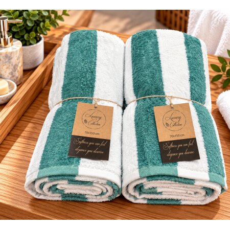 2er Set Duschtuch Handtuch Baumwolle 440g/qm türkis rohweiß ca.70x150cm