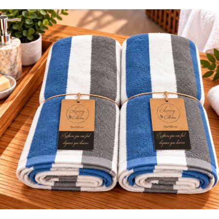 2er Set Duschtuch Handtuch Baumwolle 440g/qm blau grau  rohweiß ca.70x150cm
