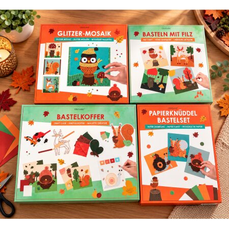Herbst Winter Bastel Set Glitzer Mosaik Papierknüddel Filz und Bastelkoffer
