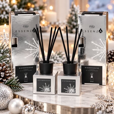 2 Stück Raumduft Duft silber für Räume mit Stäbchen WINTERFRISCHE  je 50ml