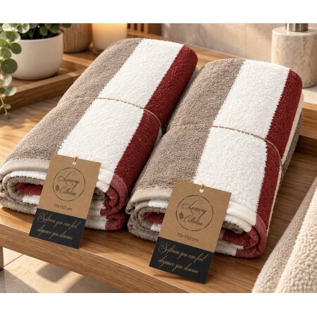 2er Set Duschtuch Handtuch Baumwolle 440g/qm rot taupe rohweiß ca.70x150cm