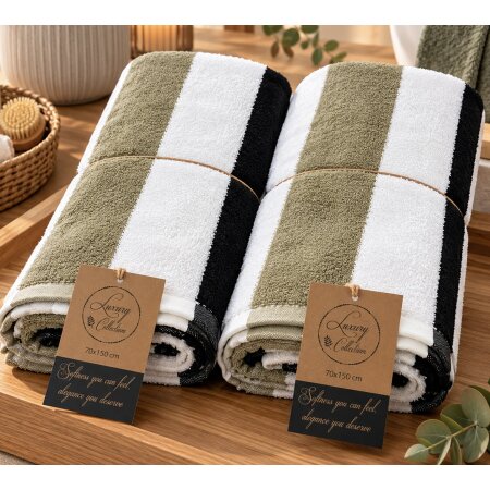2er Set Duschtuch Handtuch Baumwolle 440g/qm  taupe schwarz weiß  ca.70x150cm