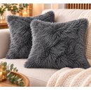 2er Set Dekokissen Kissen Kunstfell grau mit...