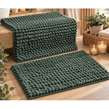 2er Set Badematte Badvorleger Matte Badezimmer grün ca. 50x80cm Schlaufenstruktur