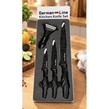 4 tlg. Messerset Messer Set German Line in schwarz