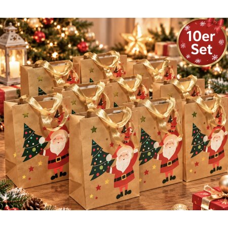 10 er Set Geschenktüten Weihnachtstüten Tüten Weihnachten ca. 23x18x10cm