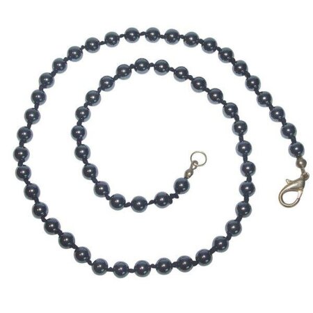 Hämatit Kette Kugel 6 mm Länge 45 cm mit Karabinerverschluss