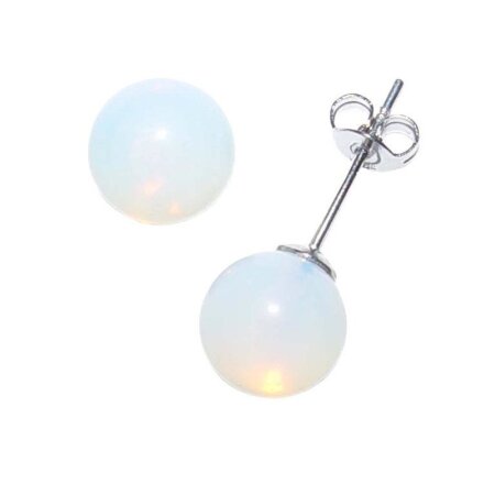 Opalith (Glas, synthetisch) Kugel Ohrstecker 8 mm mit Opal Schimmer