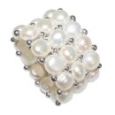 Ring Perle Natur roh weiß dreireihig Süßwasser Perle Natur One Size auf strapazierfähigem Gummi